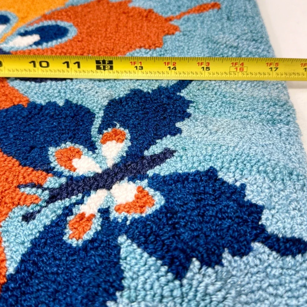 Set 2 Hooked Throw‎ Pillow Covers Butterfly Blue Orange 18x18 Colorful Fun Mod